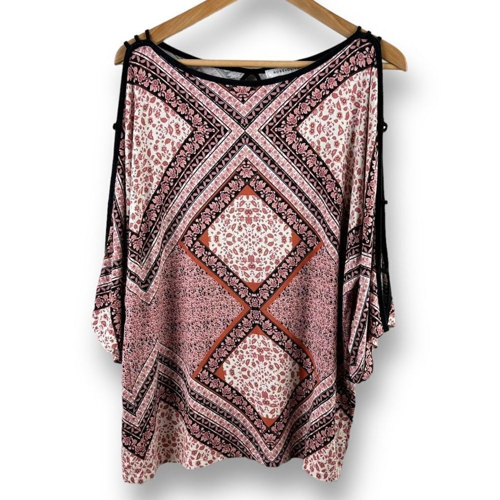 Rose + Olive multi color long cutout sleeves tunic size L